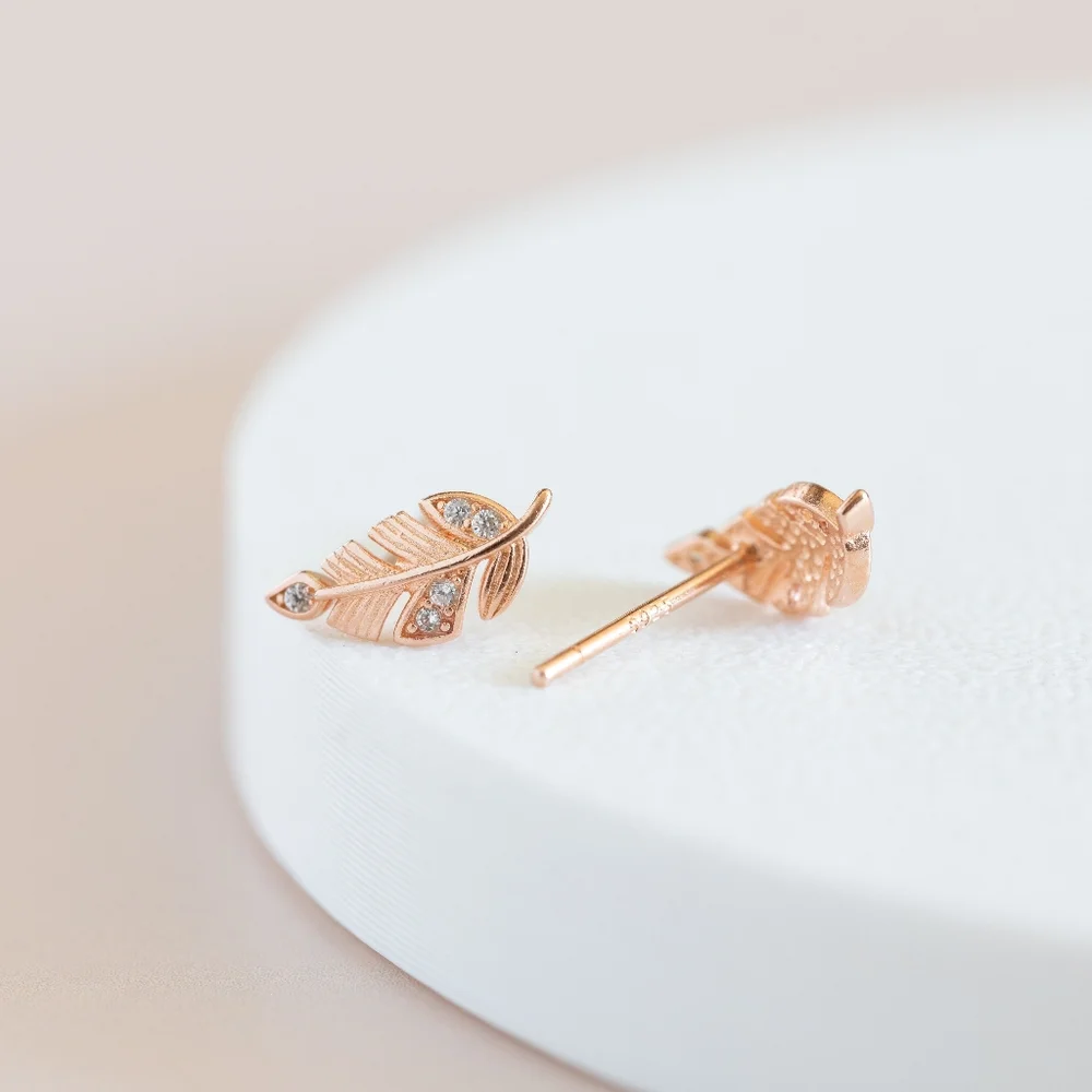 Rose Gold Foliage Studs (S925) - Only 1 left! - Picture 7 of 11